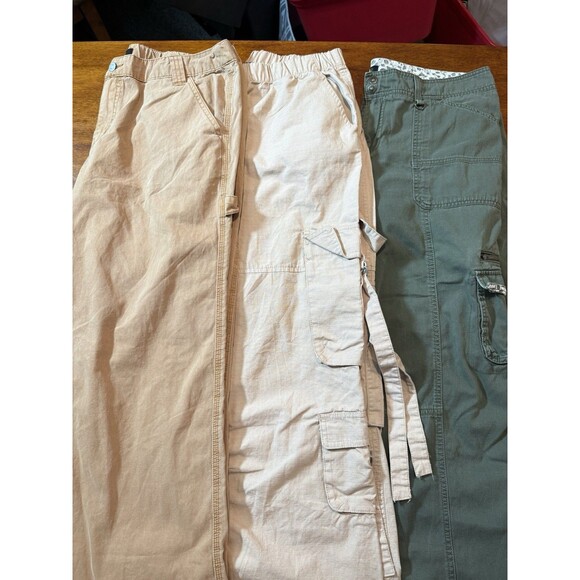 Lot Womens Plus Cargo Pants 16 XL Forever 21 Lee Khaki Green Cream Beige Bottoms - Picture 2 of 7